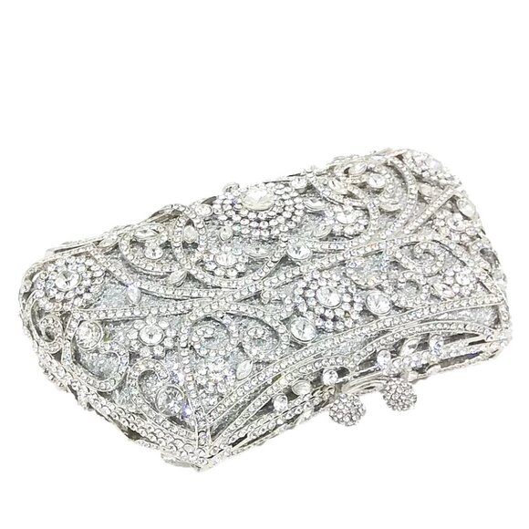 Swarovski Crystal Clutch, Bridal Clutch, Silver Minaudiere - Picture 5 of 6